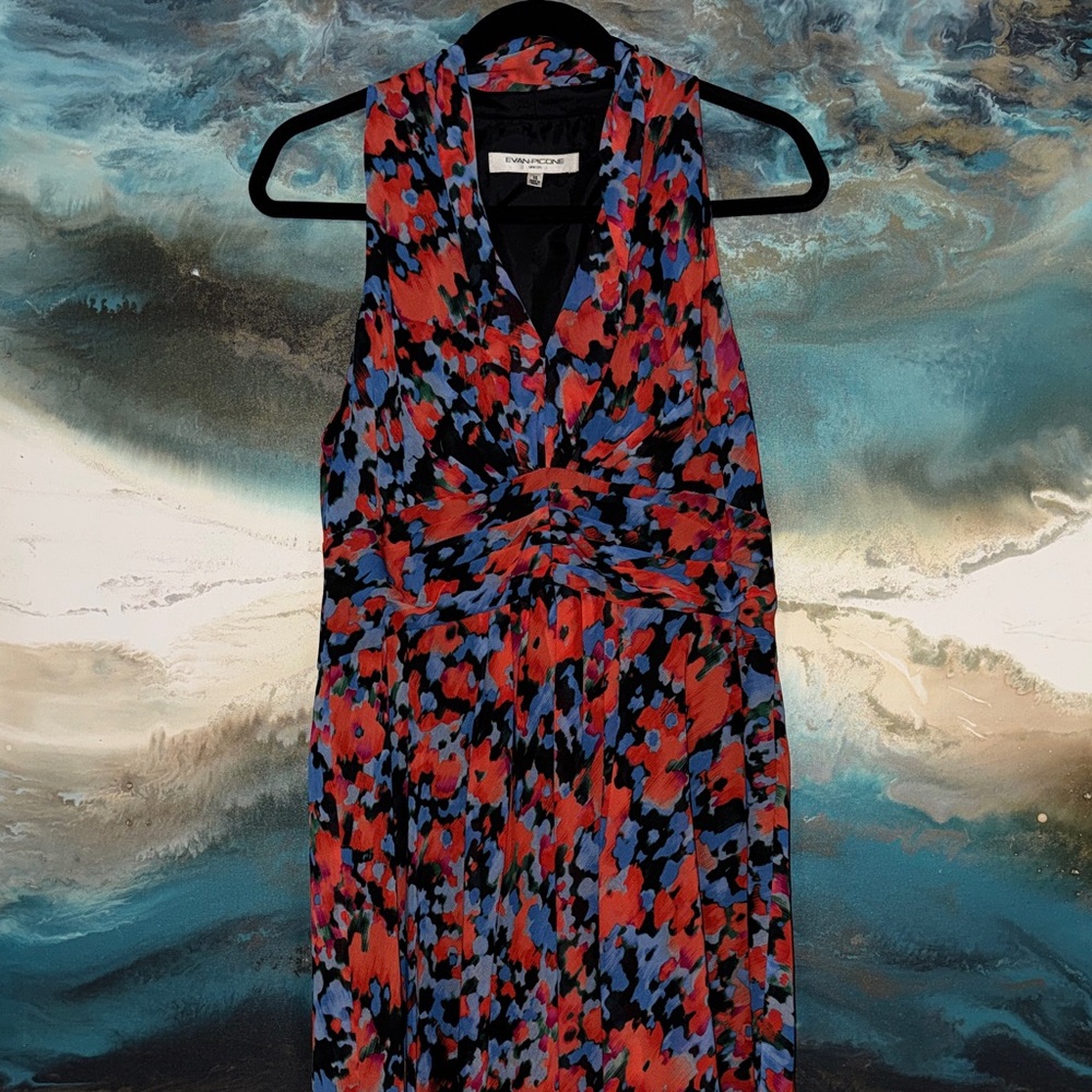 Evan Picone Red and Blue Patterned Maxi Dress